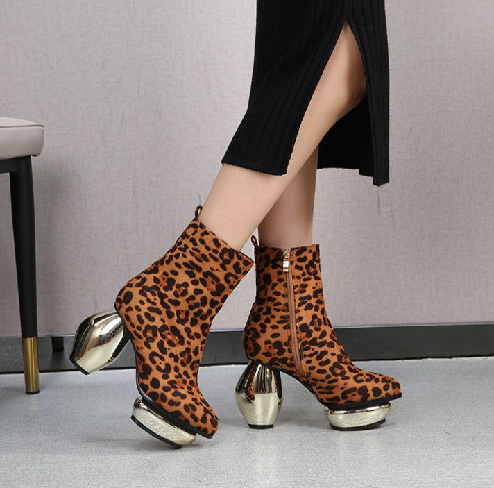 patent leather ankle boots with sculptural round heels - LONNEE