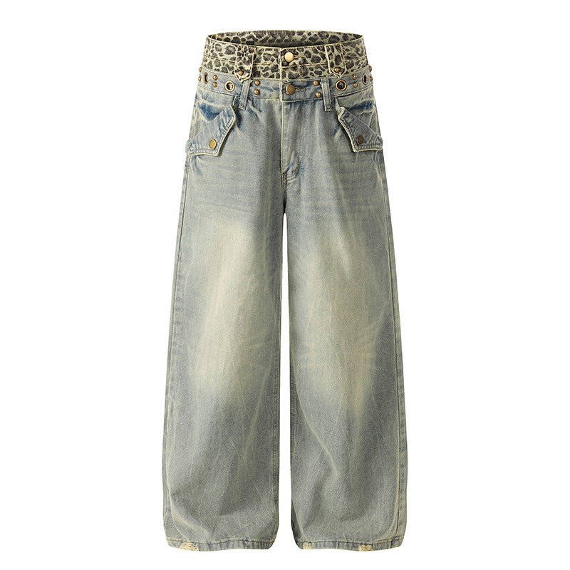 Vintage Washed Wide-Leg Denim Pants - Streetwear