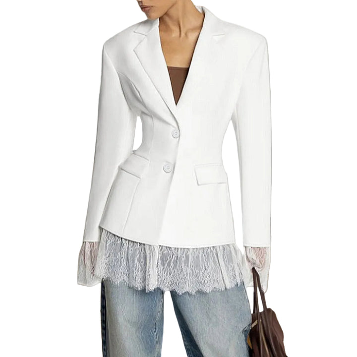 tailored blazer with lace hem – IVORY