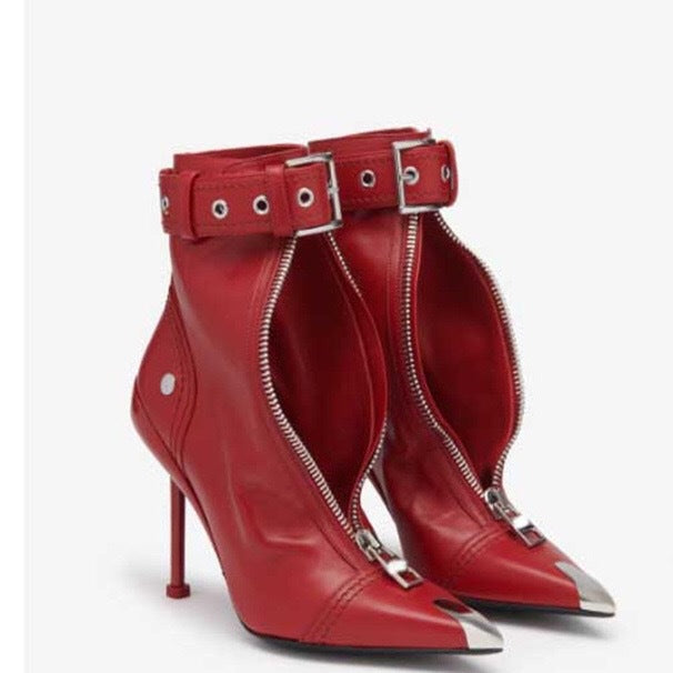 zip-front ankle boots with metal tip – CRIMSON EDGE