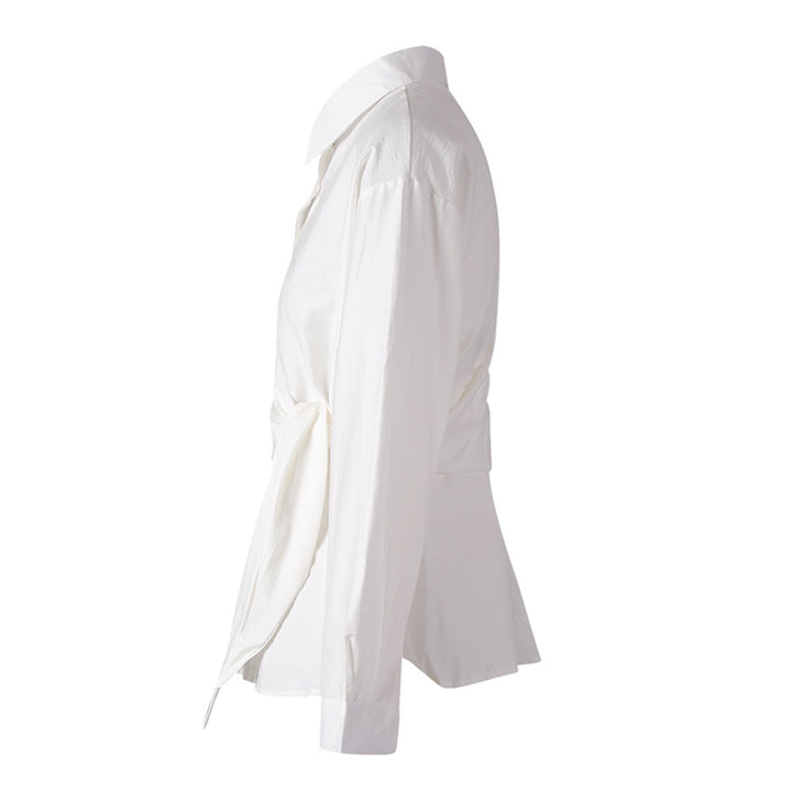 wrap-front cotton shirt with tie waist – IVELINE
