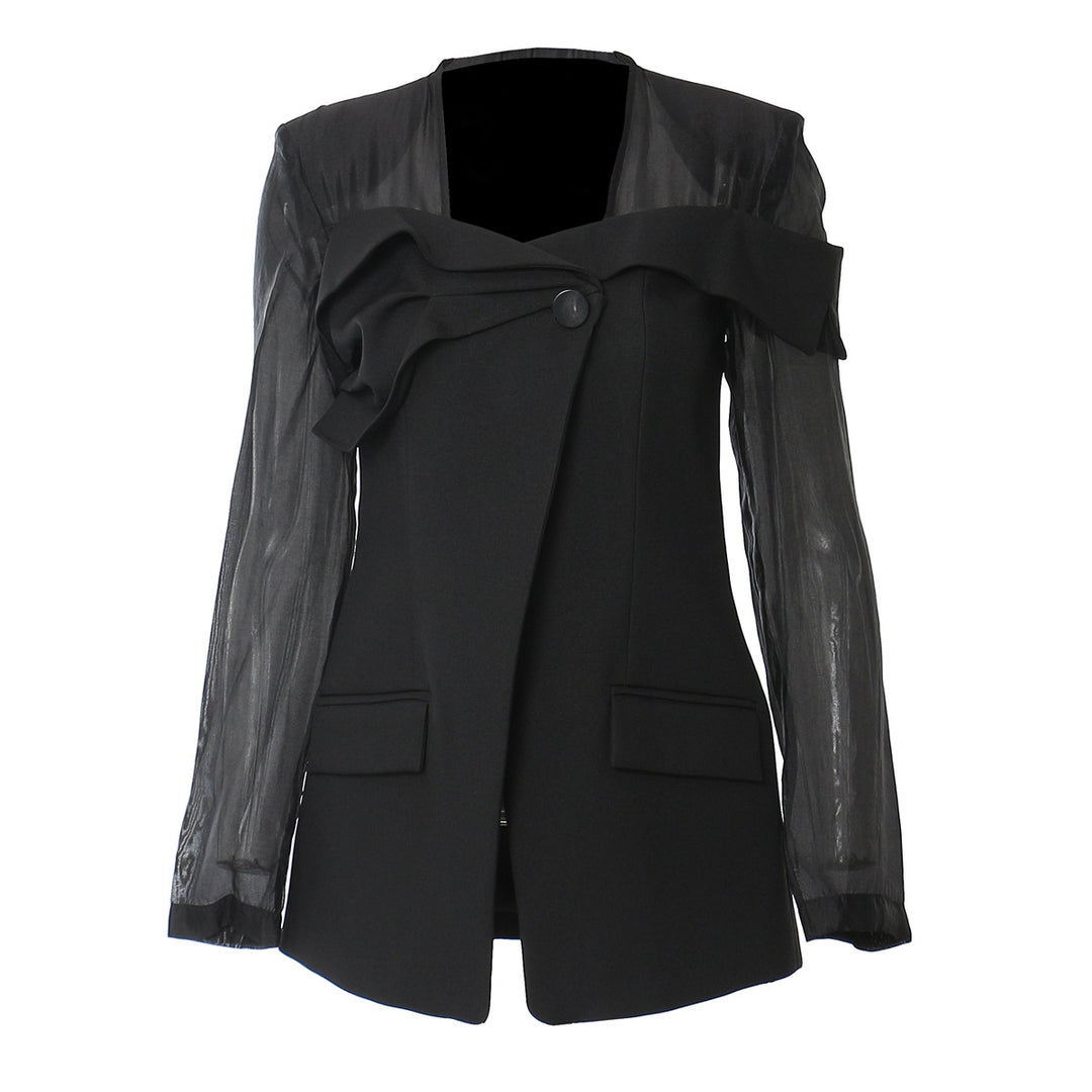 Structured blazer with sheer sleeves and bow detail – AMONA
