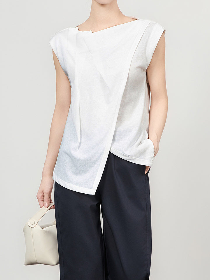 تي شيرت بدون أكمام غير متماثل مع لوحة أمامية متعددة الطبقات - معراج 