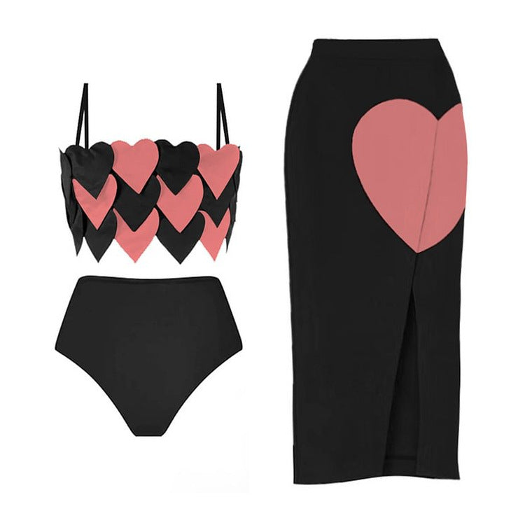 heart appliqué crop bikini with midi slit skirt set – LOVE
