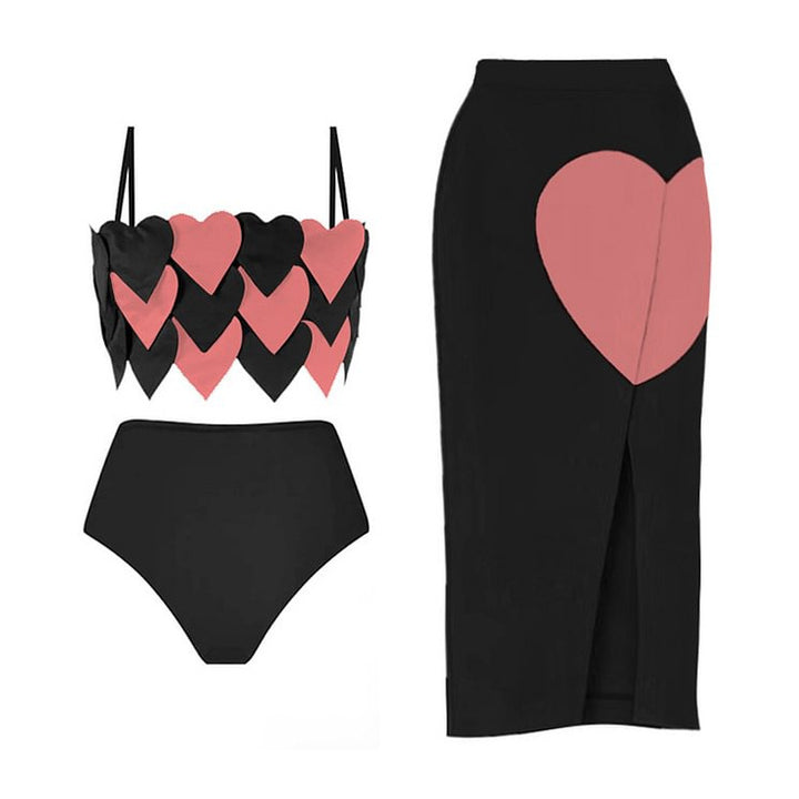 heart appliqué crop bikini with midi slit skirt set – LOVE
