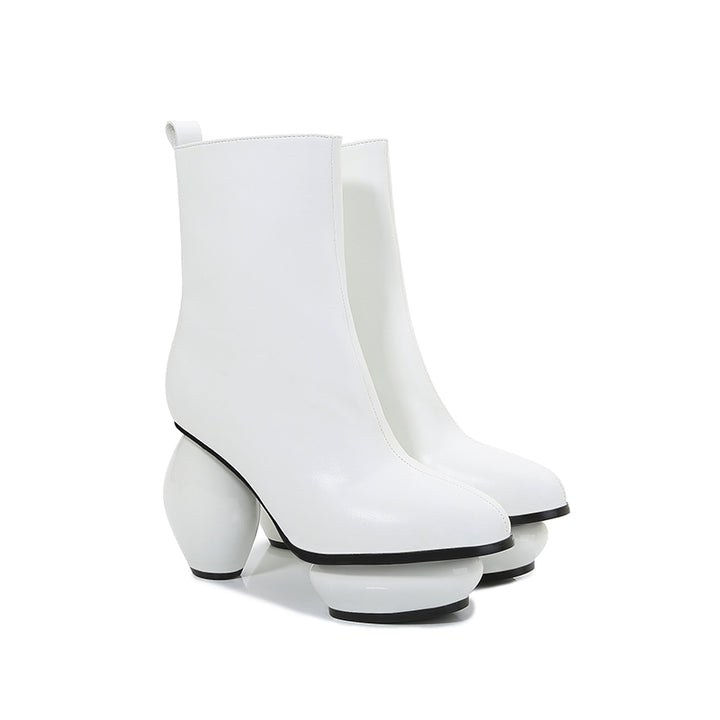 patent leather ankle boots with sculptural round heels - LONNEE