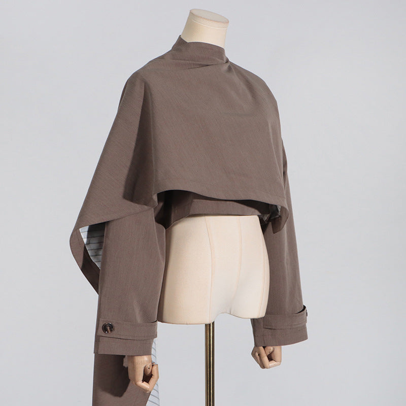 asymmetric cropped jacket with draped overlay – RHEA
