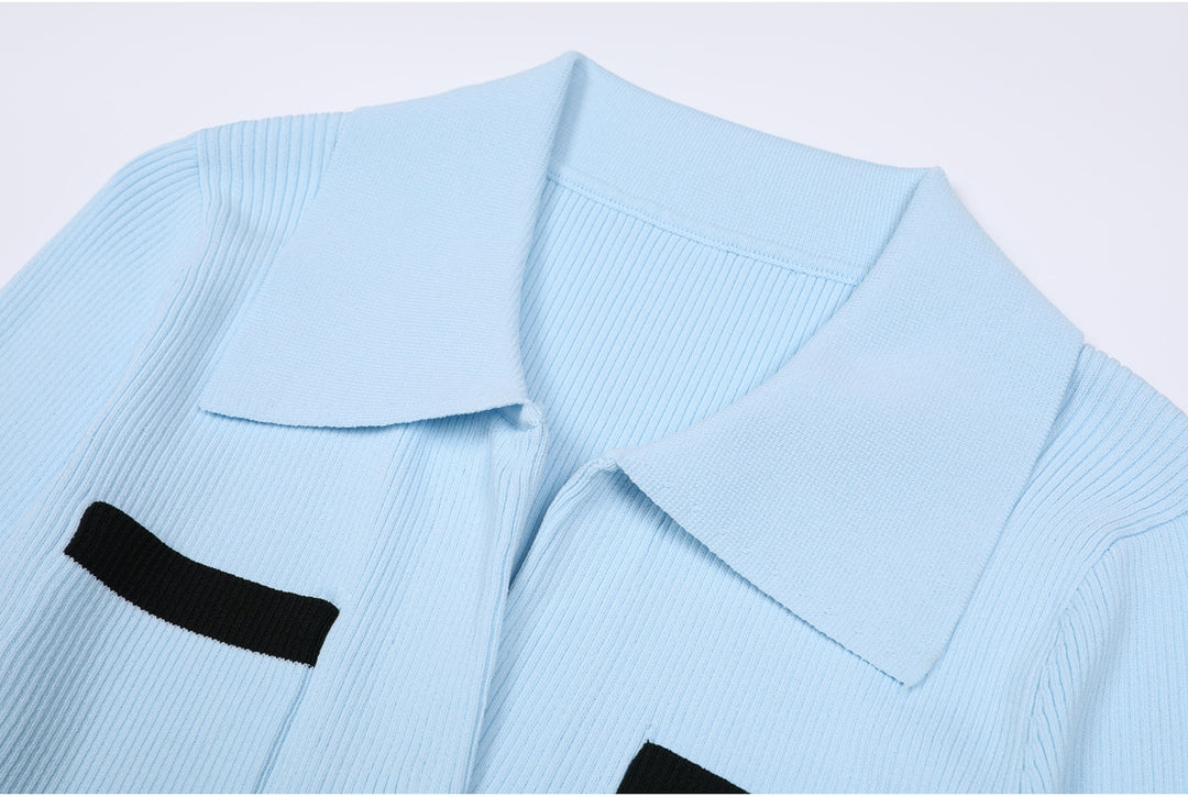 ribbed knit jacket with contrast pockets – CELENEZI