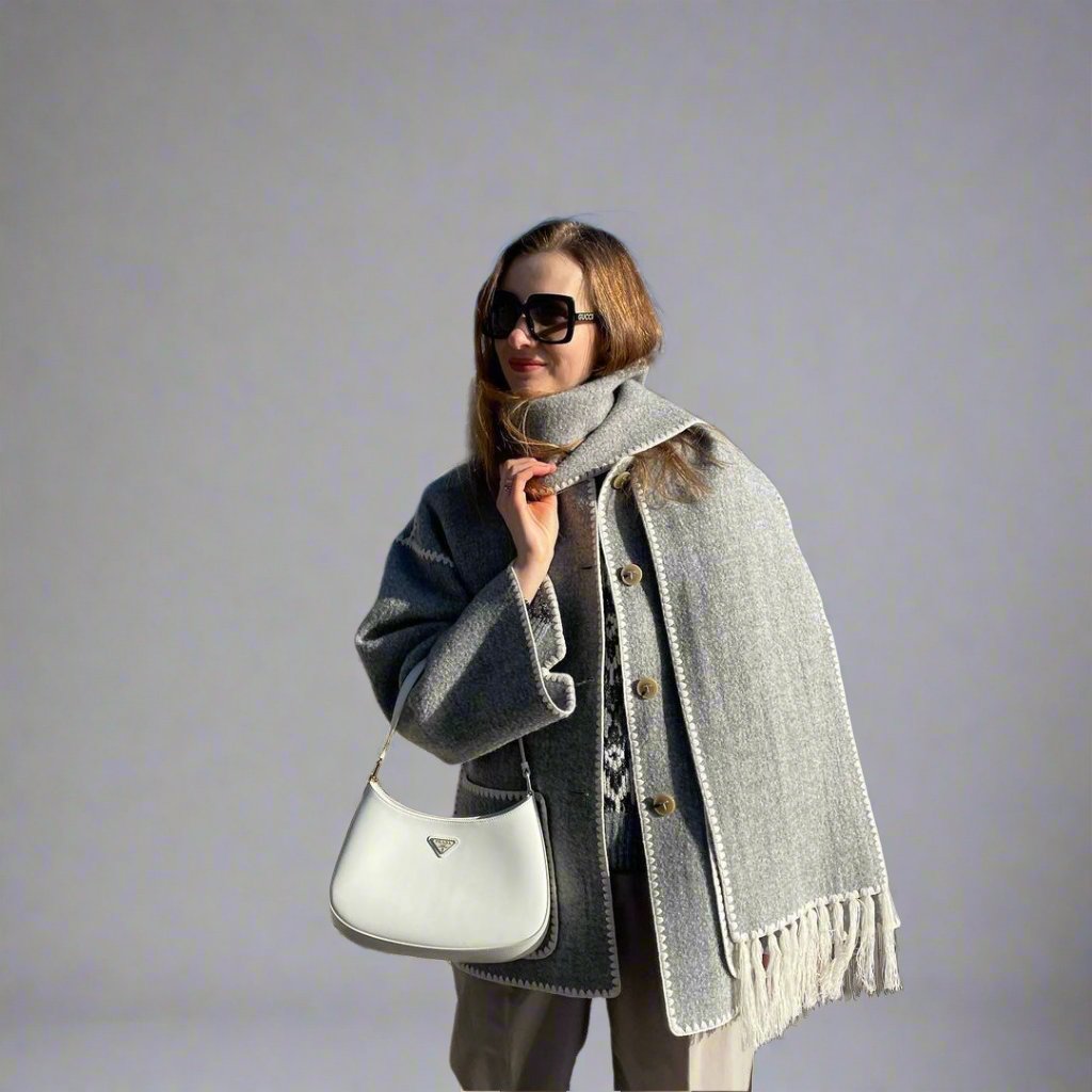 fringed cape jacket with contrast trim – Teghan