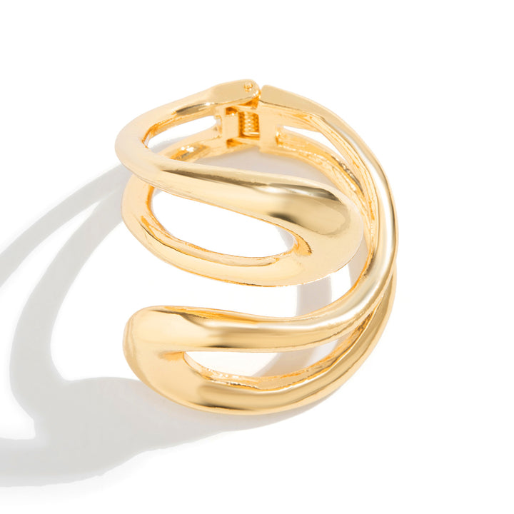 Abstract wave-shaped open cuff bracelet with polished finish – Akjy