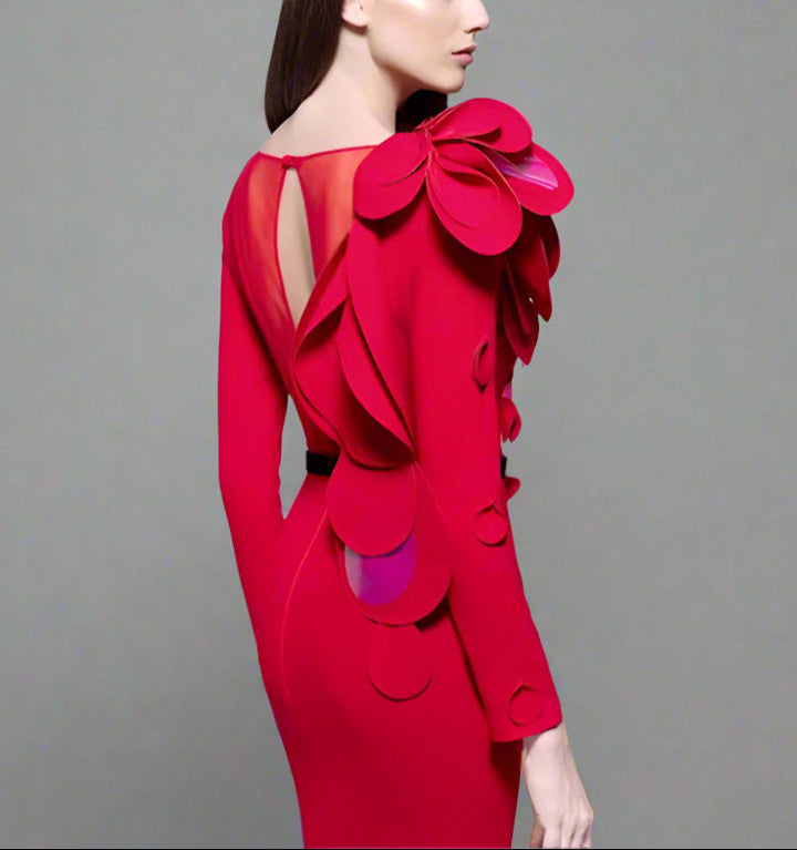 applique detail gown with sculpted shoulder – Farein