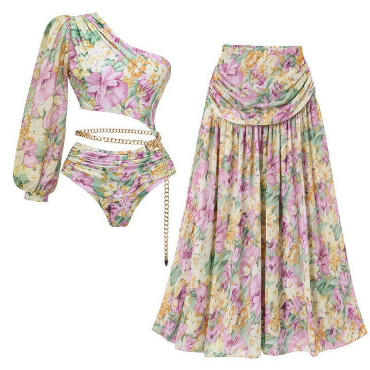 one-shoulder floral bikini set with maxi skirt – LAVINIA