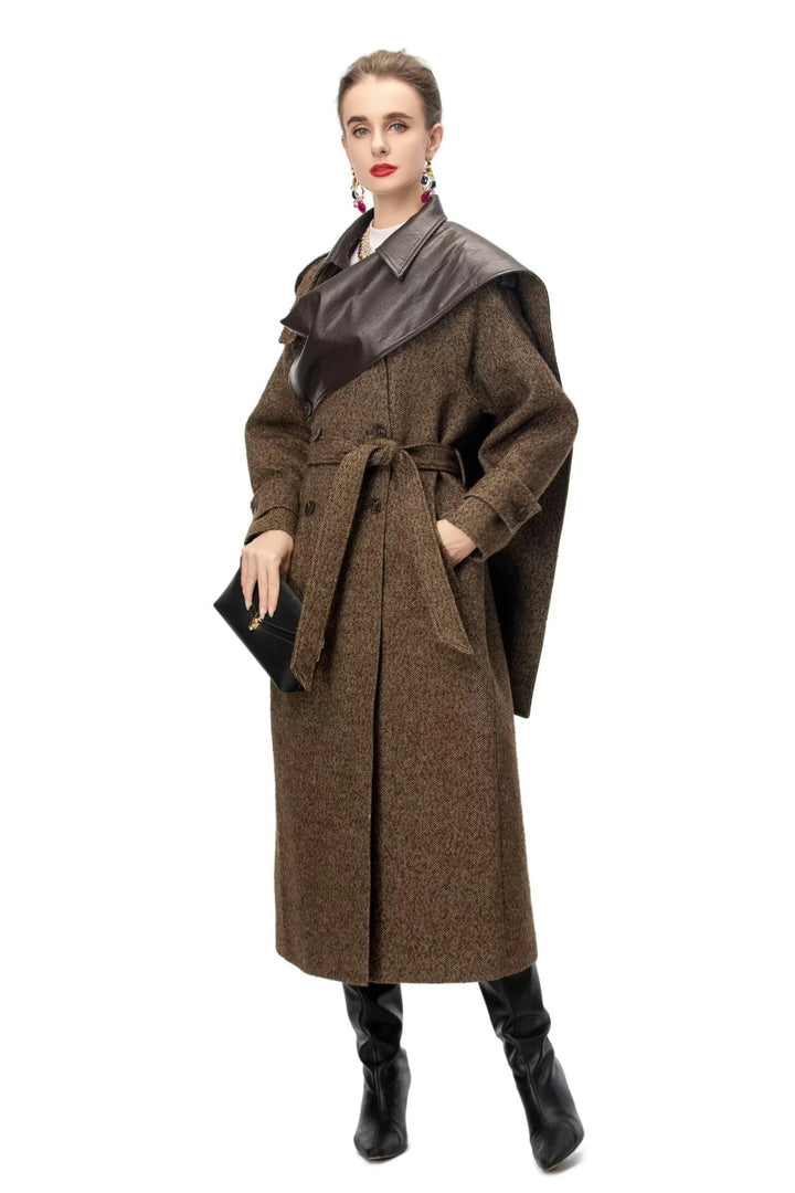 belted wool blend long coat with classic lapel – BRUNELLA