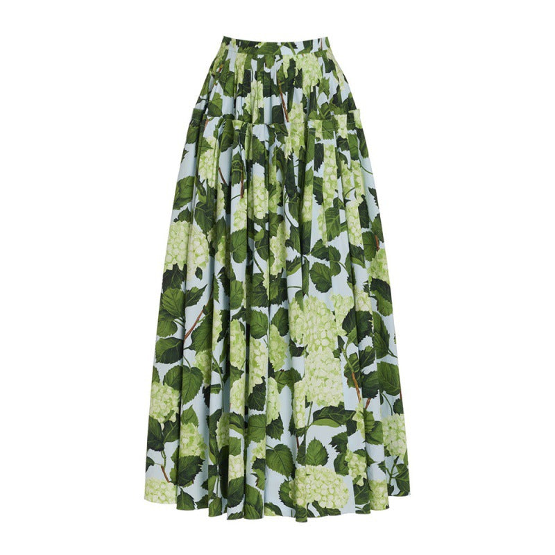 off-shoulder hydrangea print bikini set with maxi skirt – GREEN