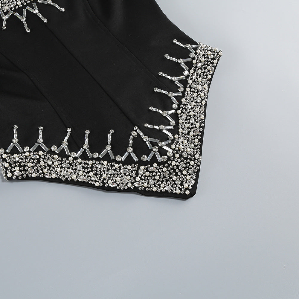 Crystal Contrast Ruched Midi Dress - Luna