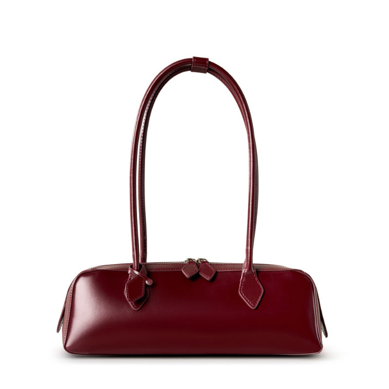 sleek rectangular leather shoulder bag with double zip – MONA