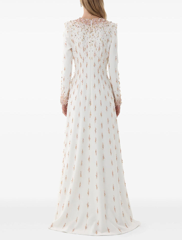 robe cache-cœur à manches trois-quarts avec revers à sequins et appliqué floral – ALINA 