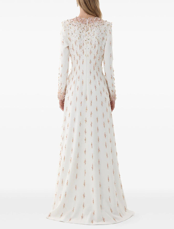 robe cache-cœur à manches trois-quarts avec revers à sequins et appliqué floral – ALINA 