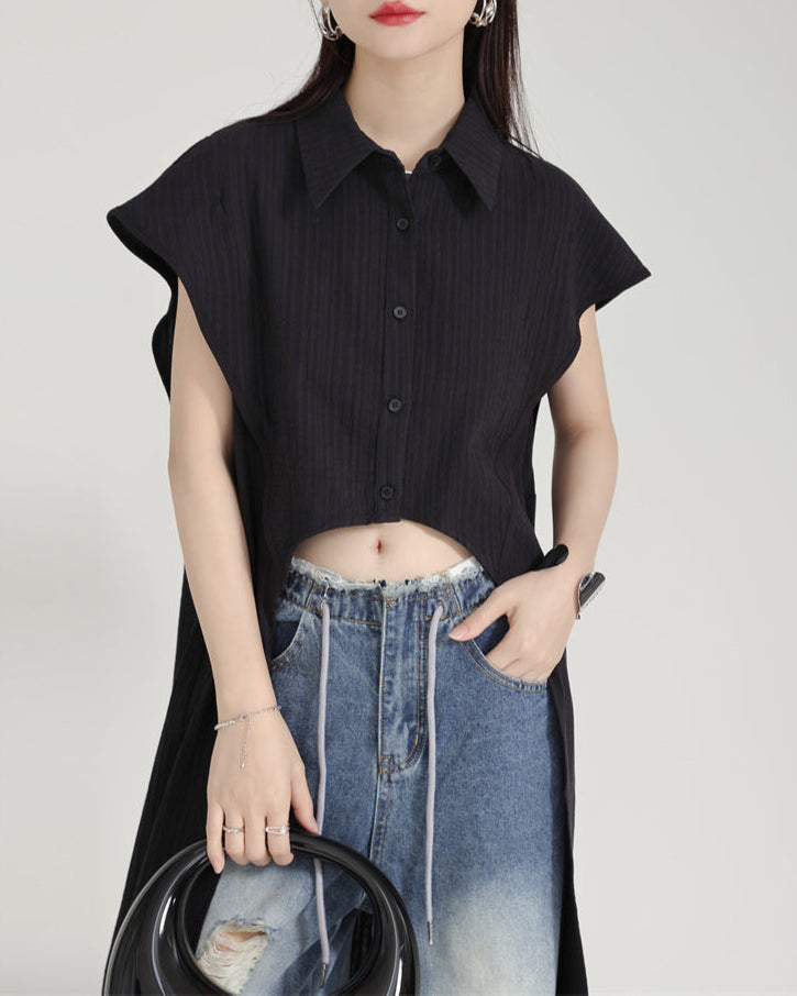 Geplooide oversized blouse met geplooide halslijn - Nidzu 