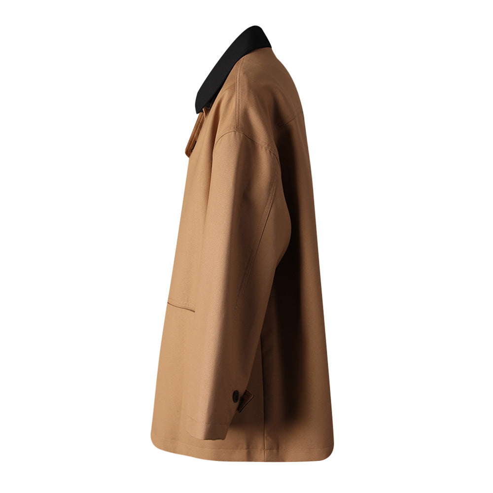 button-front minimalist jacket with contrast collar – KIVAA