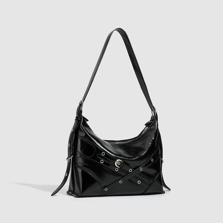 Black Buckle Strap Shoulder Bag - Street