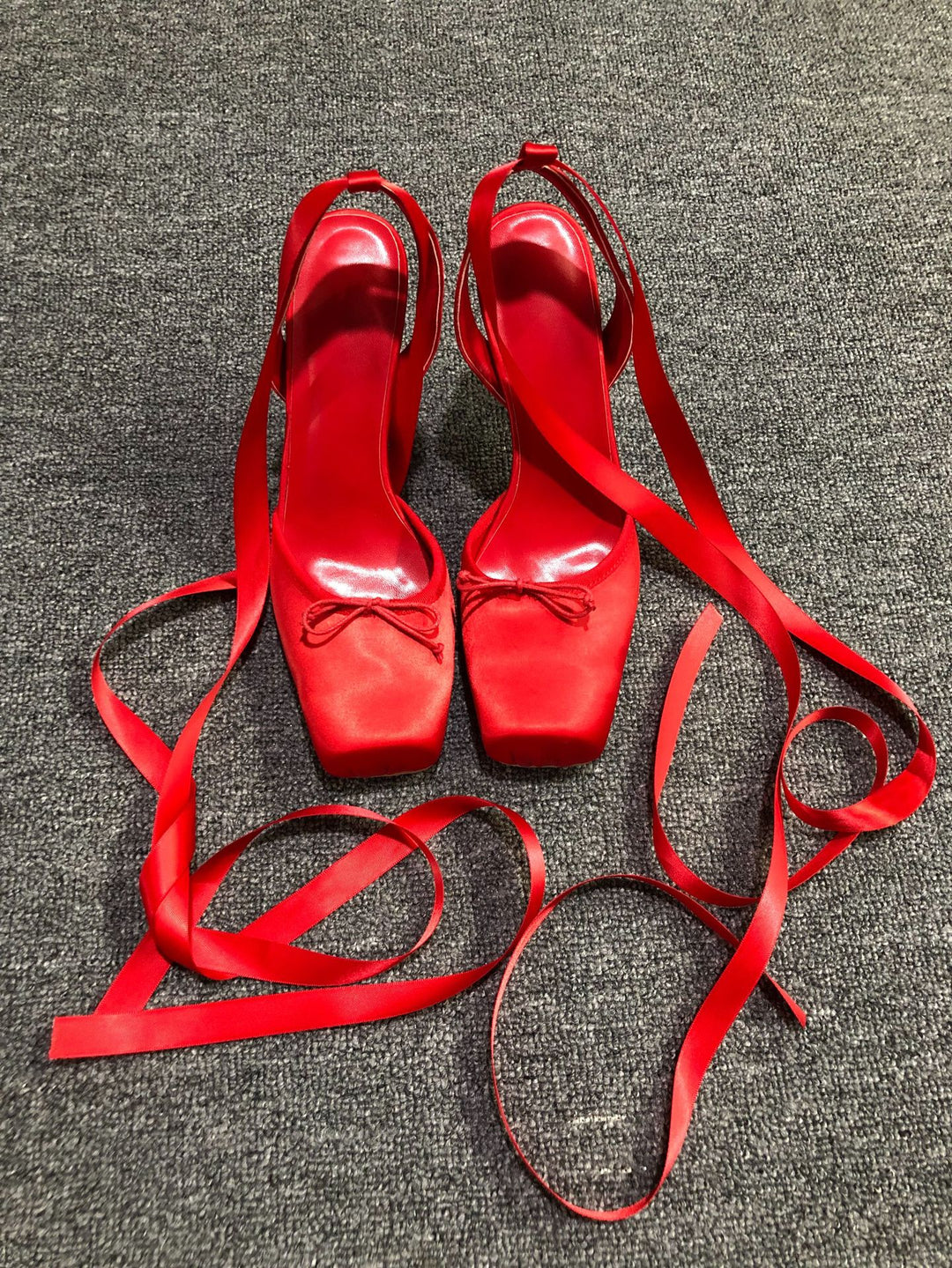 satin platform heels with ribbon ankle ties – BELLE