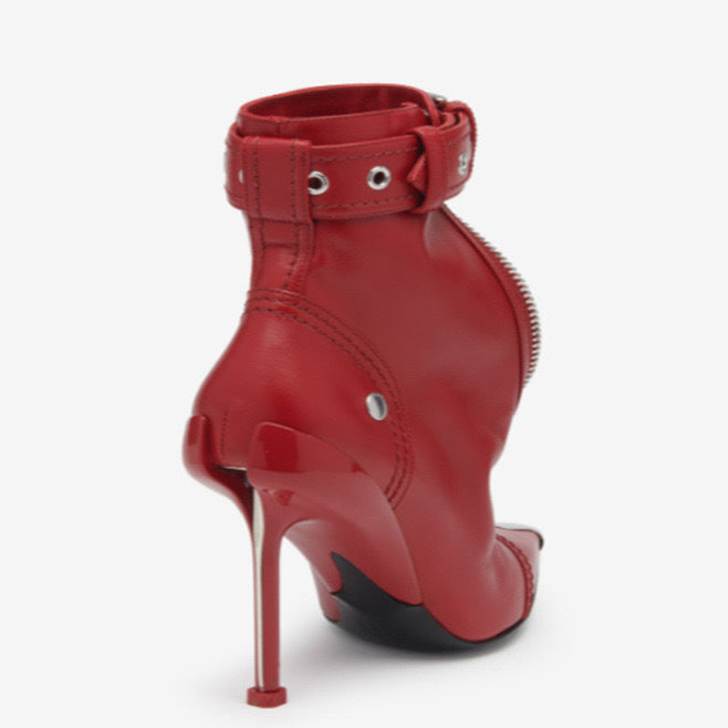 zip-front ankle boots with metal tip – CRIMSON EDGE