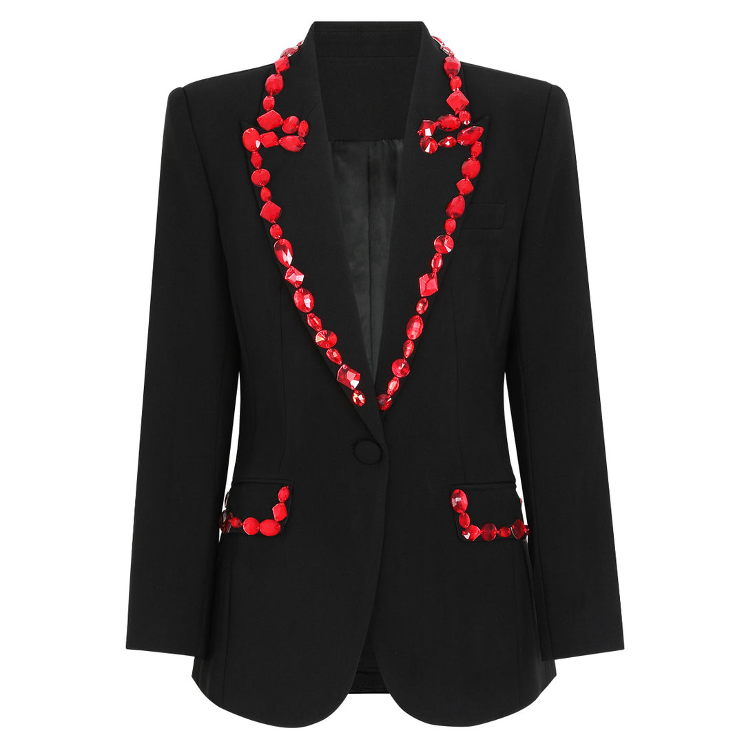Embellished red-crystal lapel blazer – SCARLET