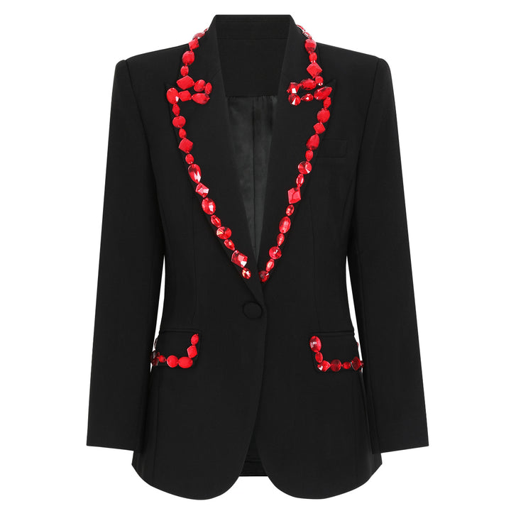 Embellished red-crystal lapel blazer – SCARLET