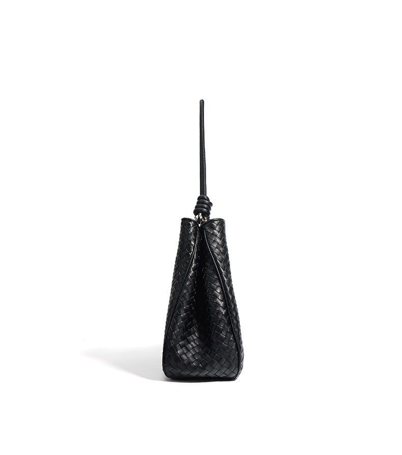 woven trapeze shoulder bag with knotted strap detail – ARYDA