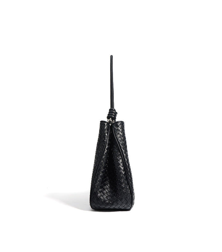 woven trapeze shoulder bag with knotted strap detail – ARYDA