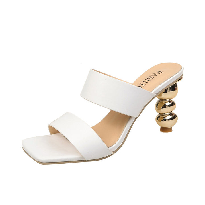 double strap mule sandals with sculpted metallic heel - FIORAZU