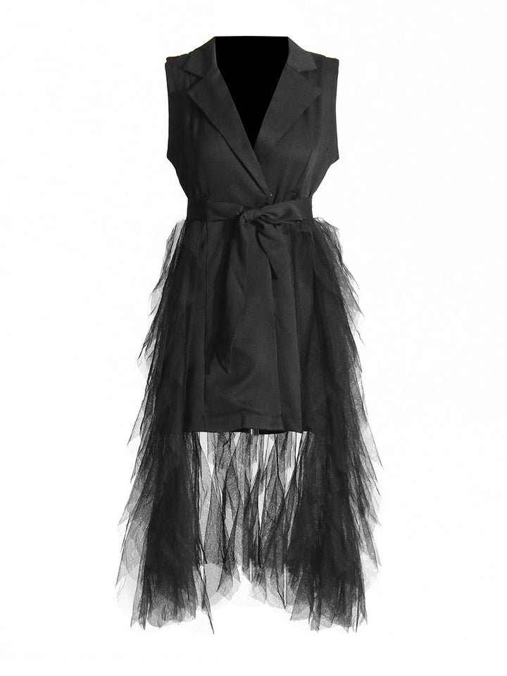 Plissiertes Oberteil mit ausgestellten Ärmeln und Maxirock-Set mit Taillengürtel – Rosiny 