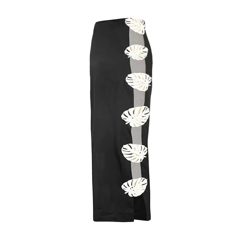 strapless leaf detail one-piece with side panel maxi skirt – MIDNIGHT
