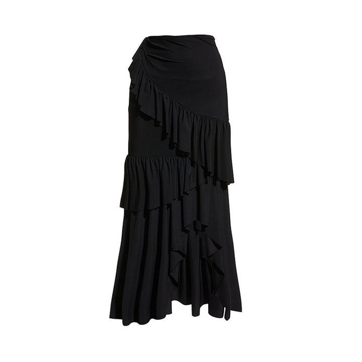 sleeveless 3D floral bodysuit with asymmetric ruffle maxi skirt – NOIR