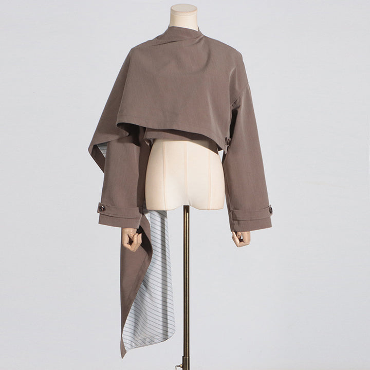 asymmetric cropped jacket with draped overlay – RHEA