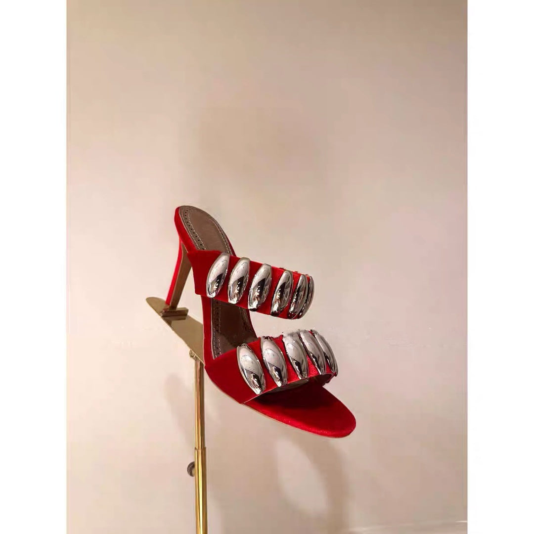 plexi-strap heels with metallic cuff – NOIR