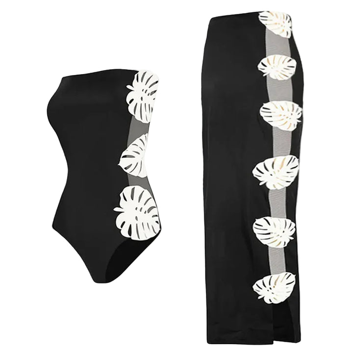 strapless leaf detail one-piece with side panel maxi skirt – MIDNIGHT