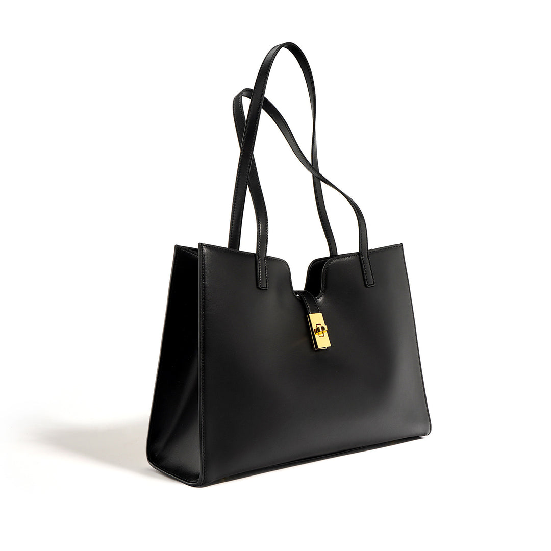 structured shoulder tote with gold-tone twist lock - AURA