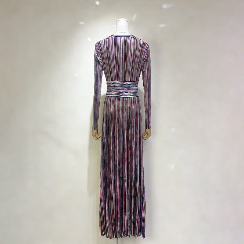 Elegant Multicolor Pleated Maxi Dress - Sophisticated