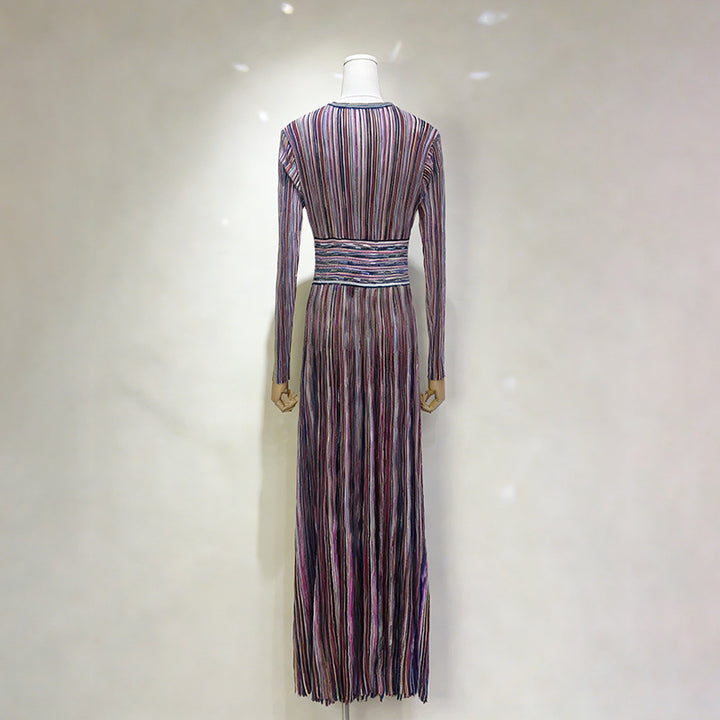 Elegant Multicolor Pleated Maxi Dress - Sophisticated