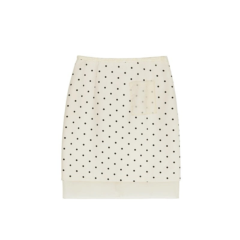 polka dot blouse and mini skirt set with scarf tie –  SET