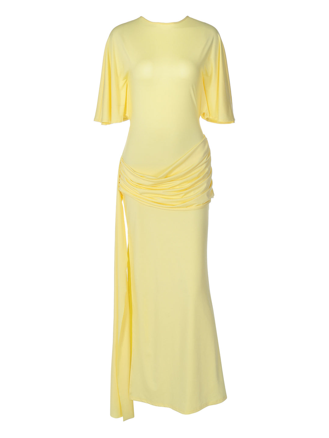 Yellow Ruched Maxi Dress with Flowy Sleeves - SOLARA