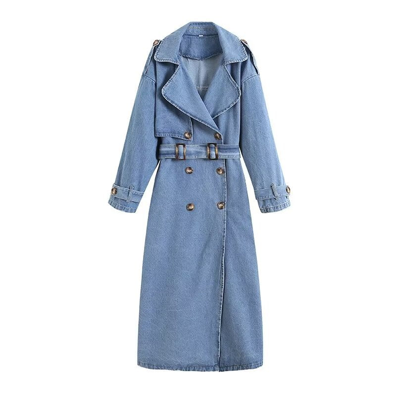 Denim Belted Trench Coat-XOLA