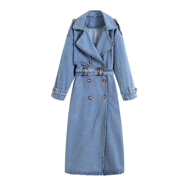 Denim Belted Trench Coat-XOLA