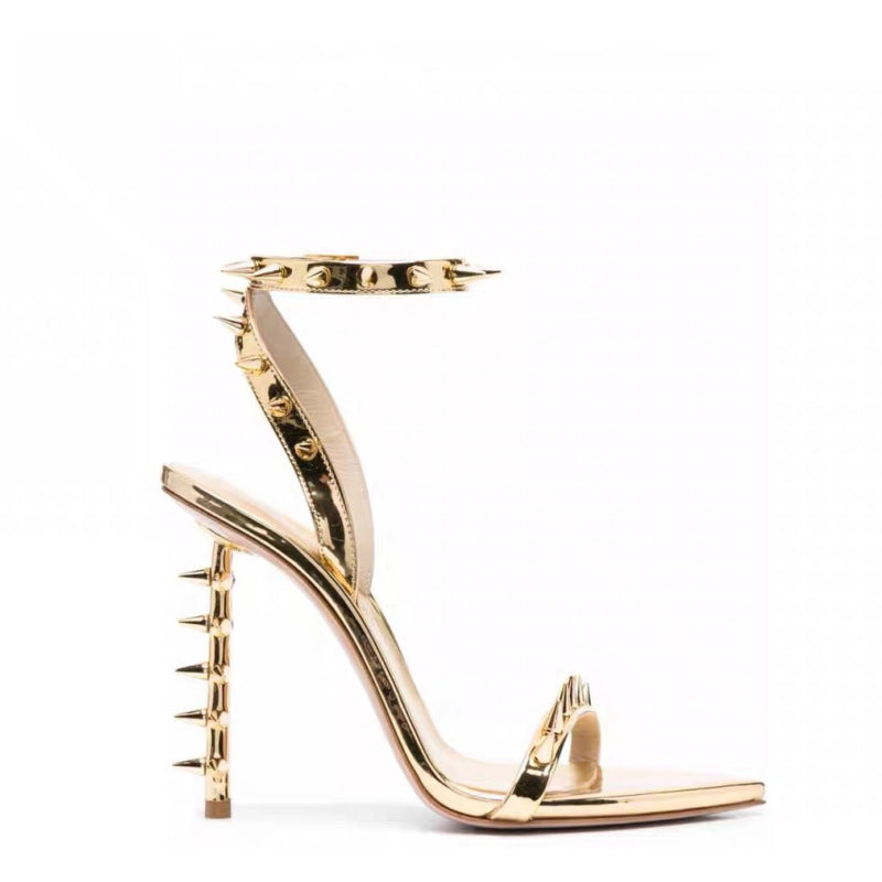 metallic stiletto sandals with spike embellishments – REINA