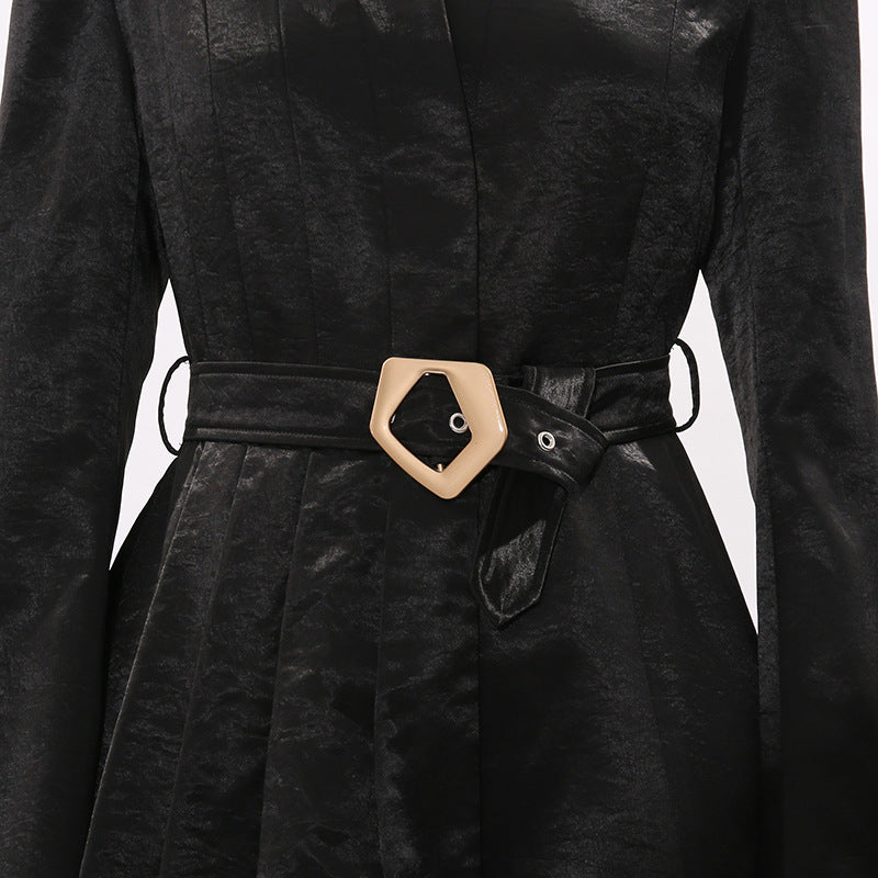 tailored belted satin blazer with pleated waist – HEXA