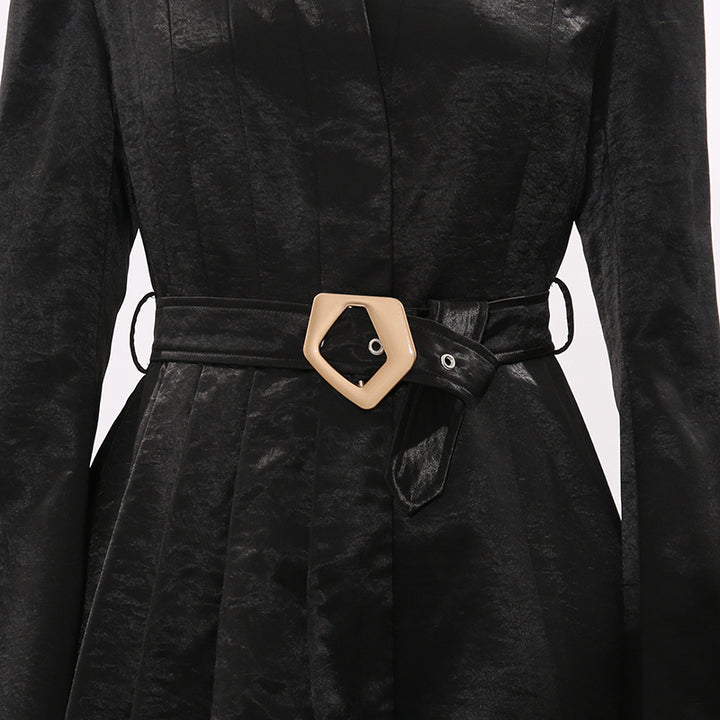 tailored belted satin blazer with pleated waist – HEXA