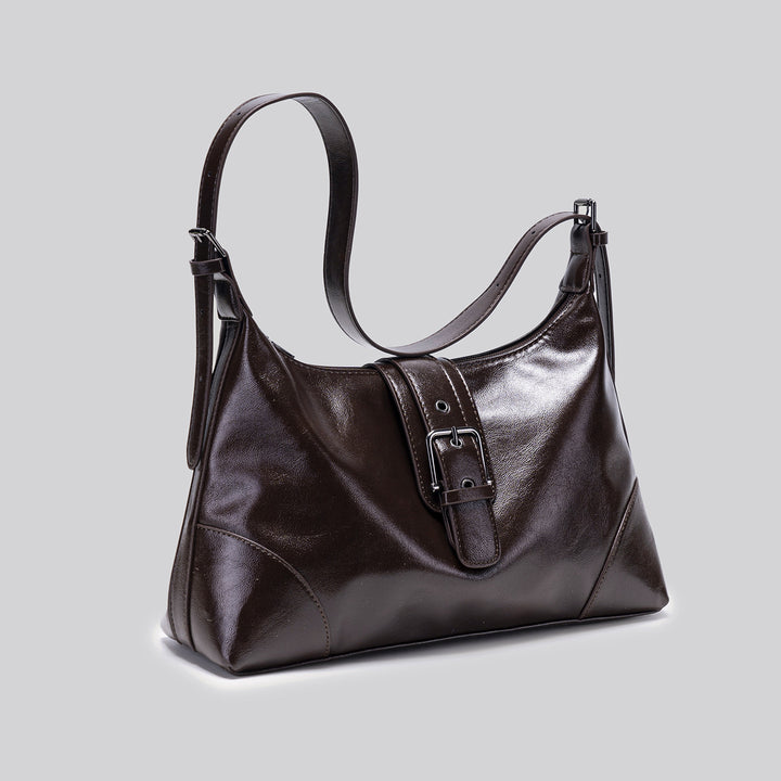 Elegant Glossy Buckle Shoulder Bag - Chic