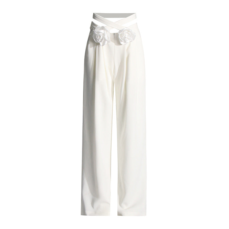 high-waist wide-leg pants with floral belt detail – ROSA